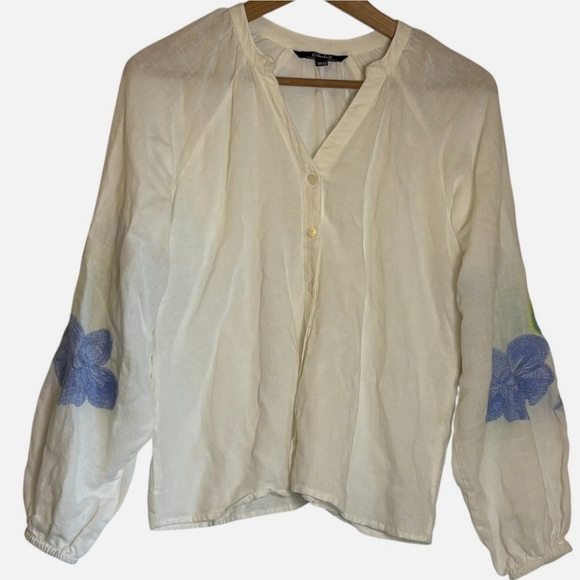 CHARLIE B Tops - Charlie B Linen Blend Embroidered Peasant Blouse TP/XS Long Sleeve Button Boho